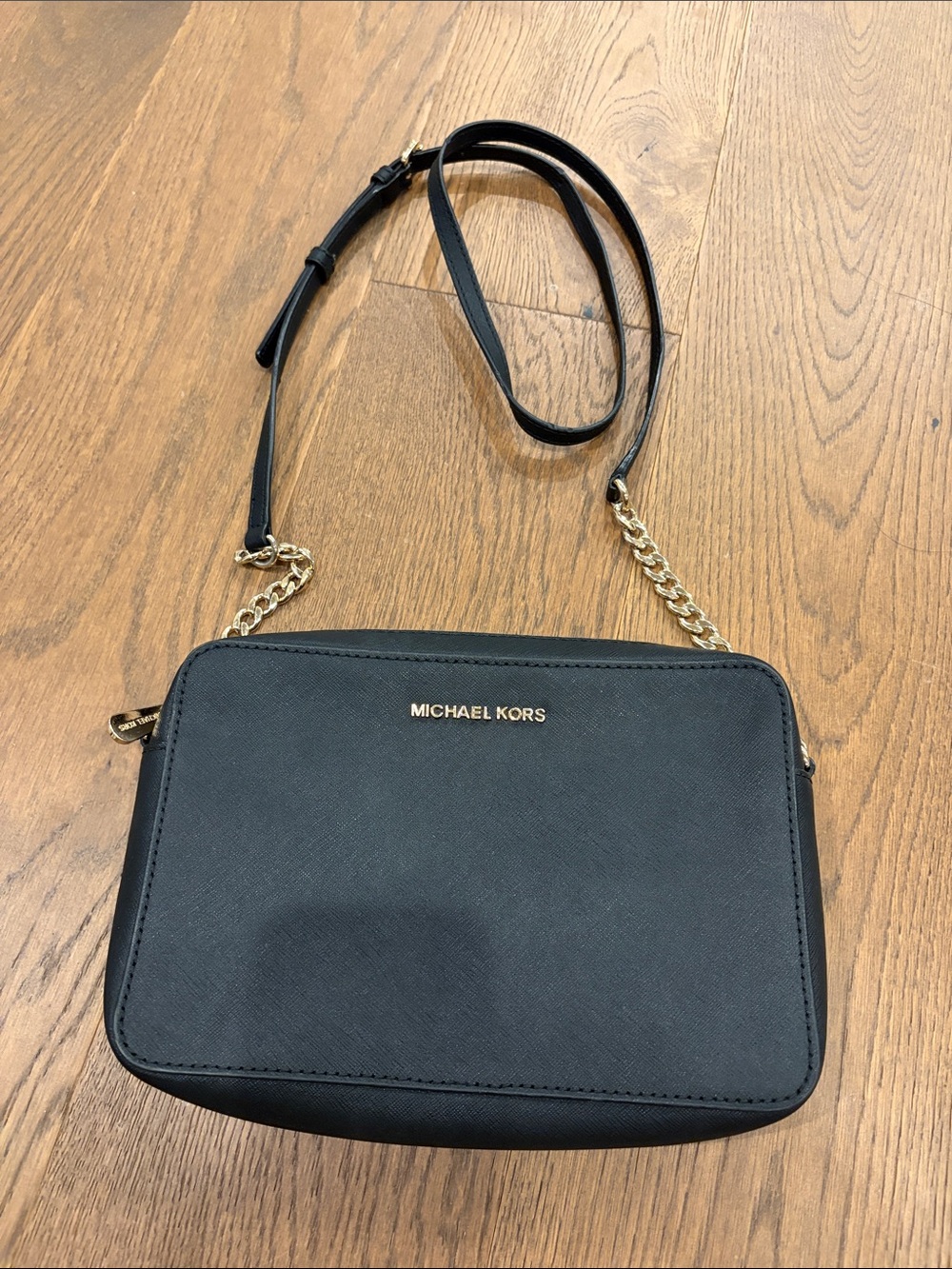 Michael Kors Black and Gold Chain-Strap Crossbody Bag
